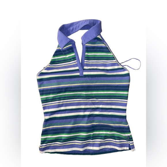 Vintage Y2K Canyon River Blues Halter Polo Shirt Sz L Striped - Picture 1 of 2
